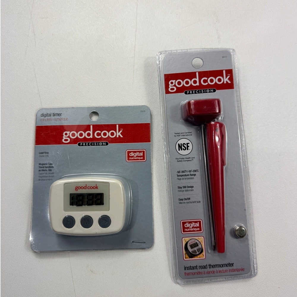 Good Cook Precision Digital Timer and Instant Read Thermometer Set Red White NEW
